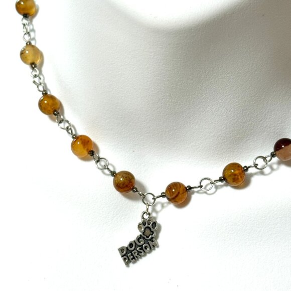 Genuine Earthy Carnelian Agate Short Necklace, Gemstone & Dog Person Paw Print - Picture 1 of 15